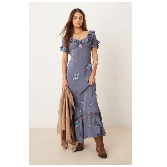 Free People Bali Santa Cruz Ruffle Midi Dress Size Large - Picture 1 of 13